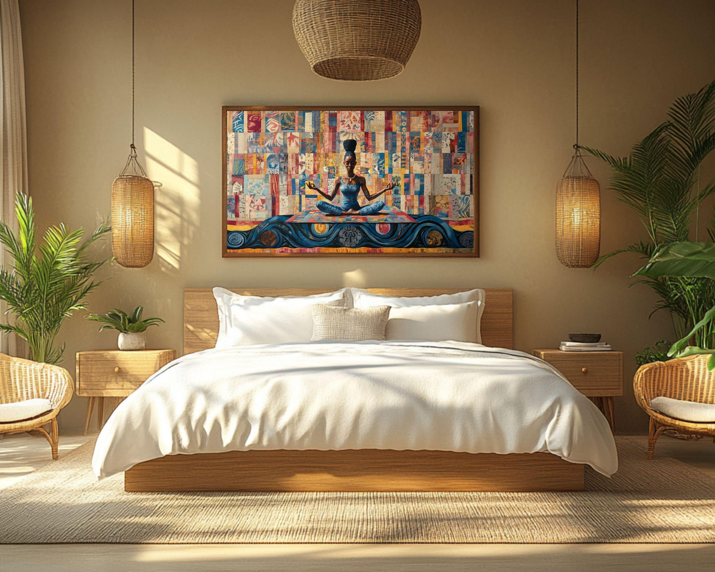 Meditative Black Woman African American Quilt Wall Art Canvas