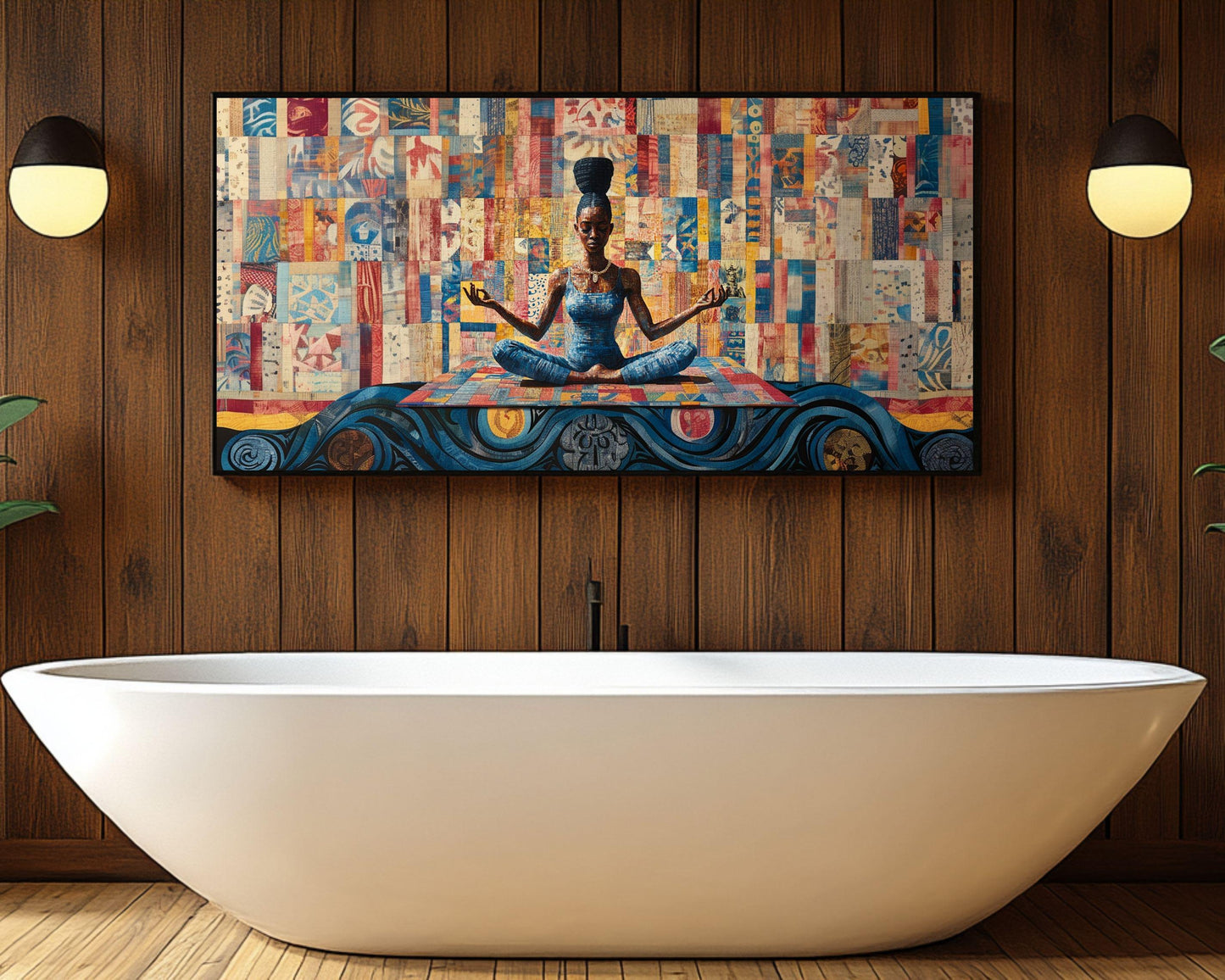 Meditative Black Woman African American Quilt Wall Art Canvas