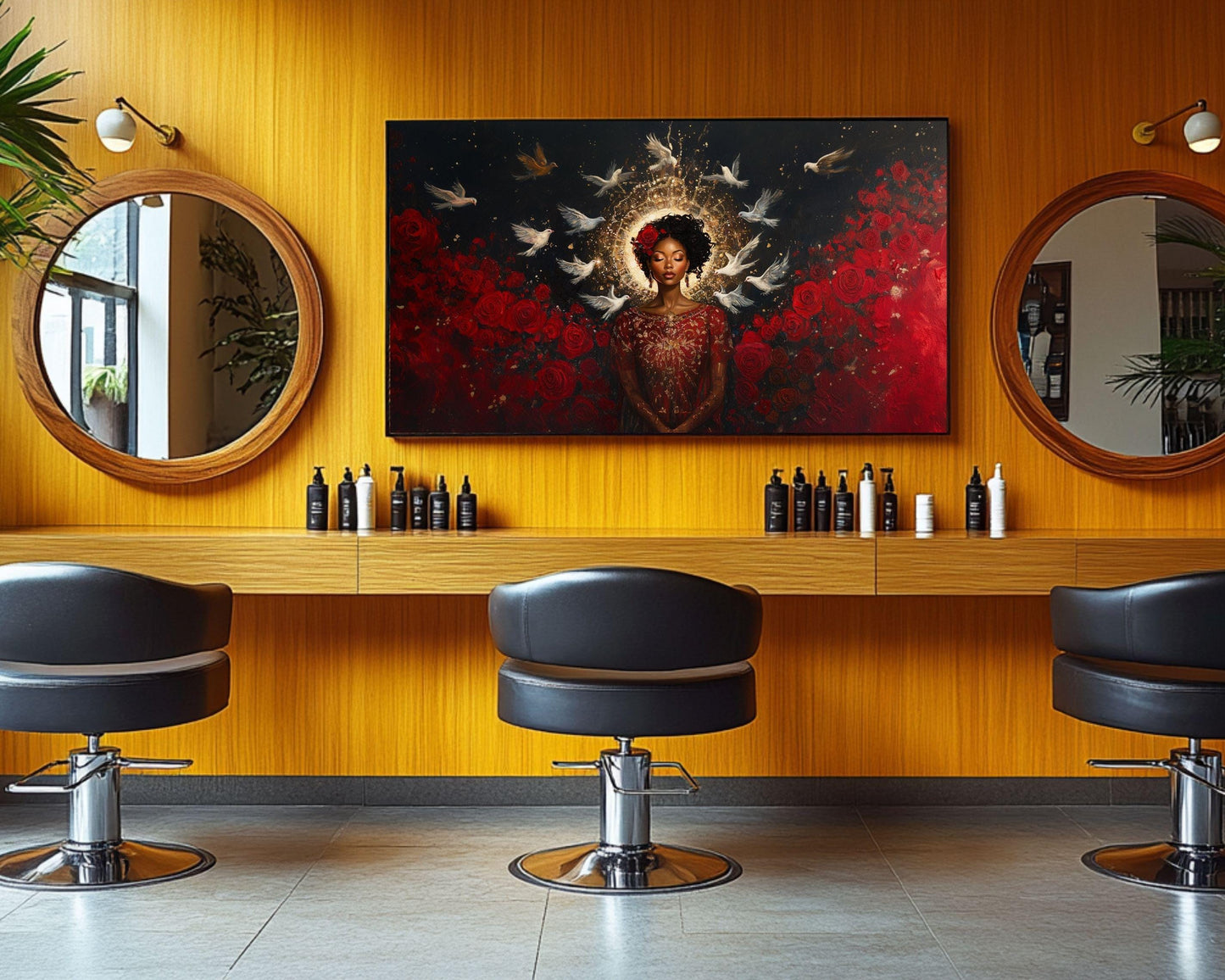 Radiant Black Goddess Celestial Canvas Art