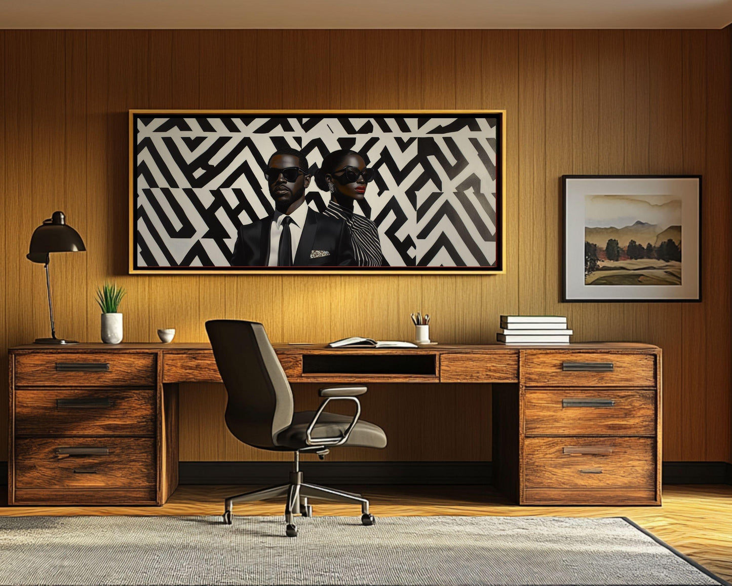 Modern Black Couple Geometric Canvas Art