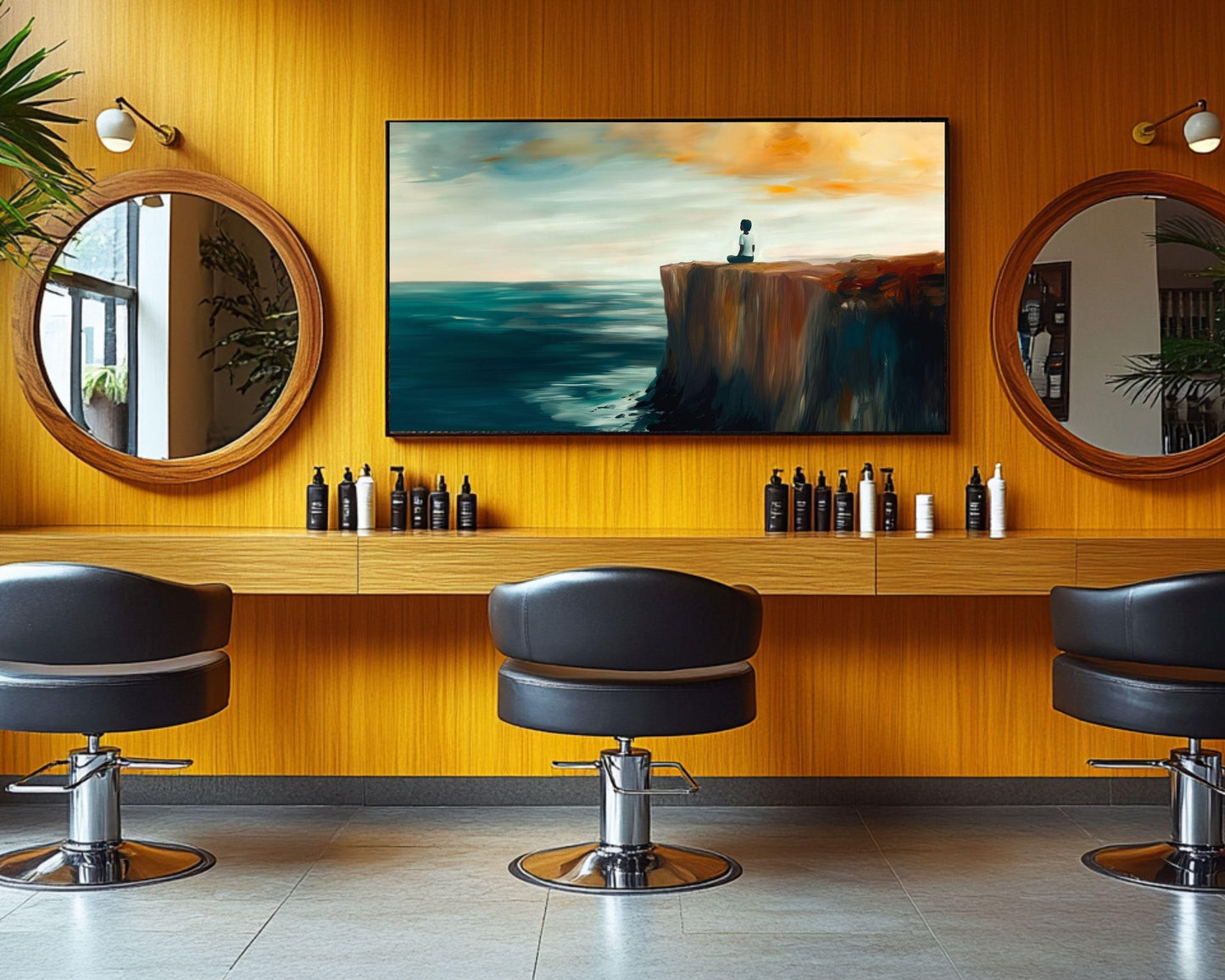 Meditating by Ocean Sunset African American Wall Art Canvas