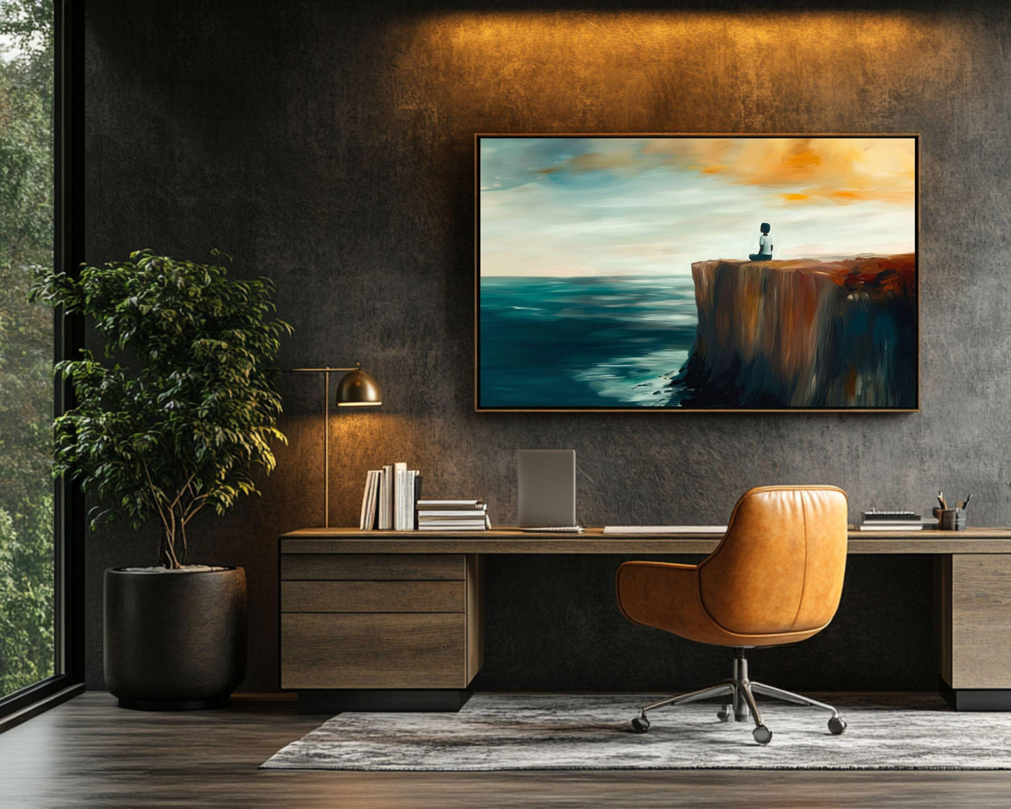 Meditating by Ocean Sunset African American Wall Art Canvas