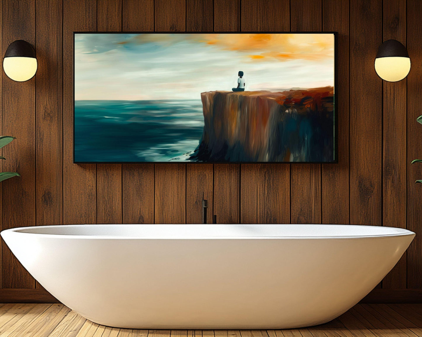 Meditating by Ocean Sunset African American Wall Art Canvas