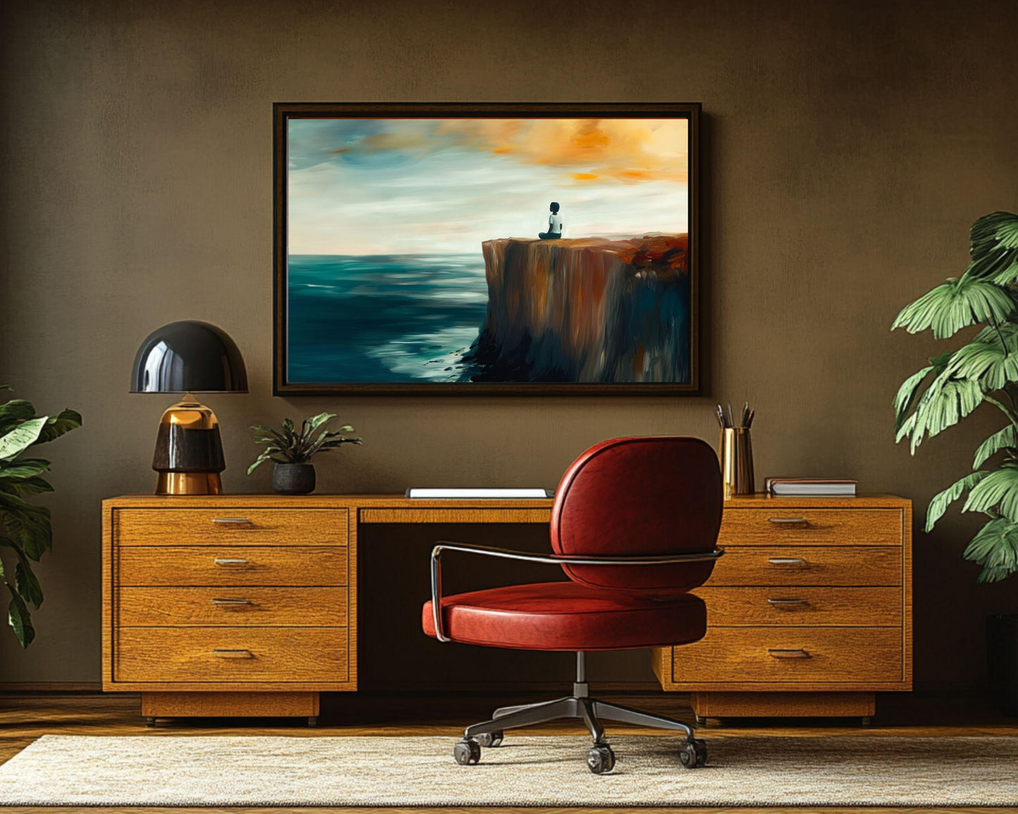 Meditating by Ocean Sunset African American Wall Art Canvas