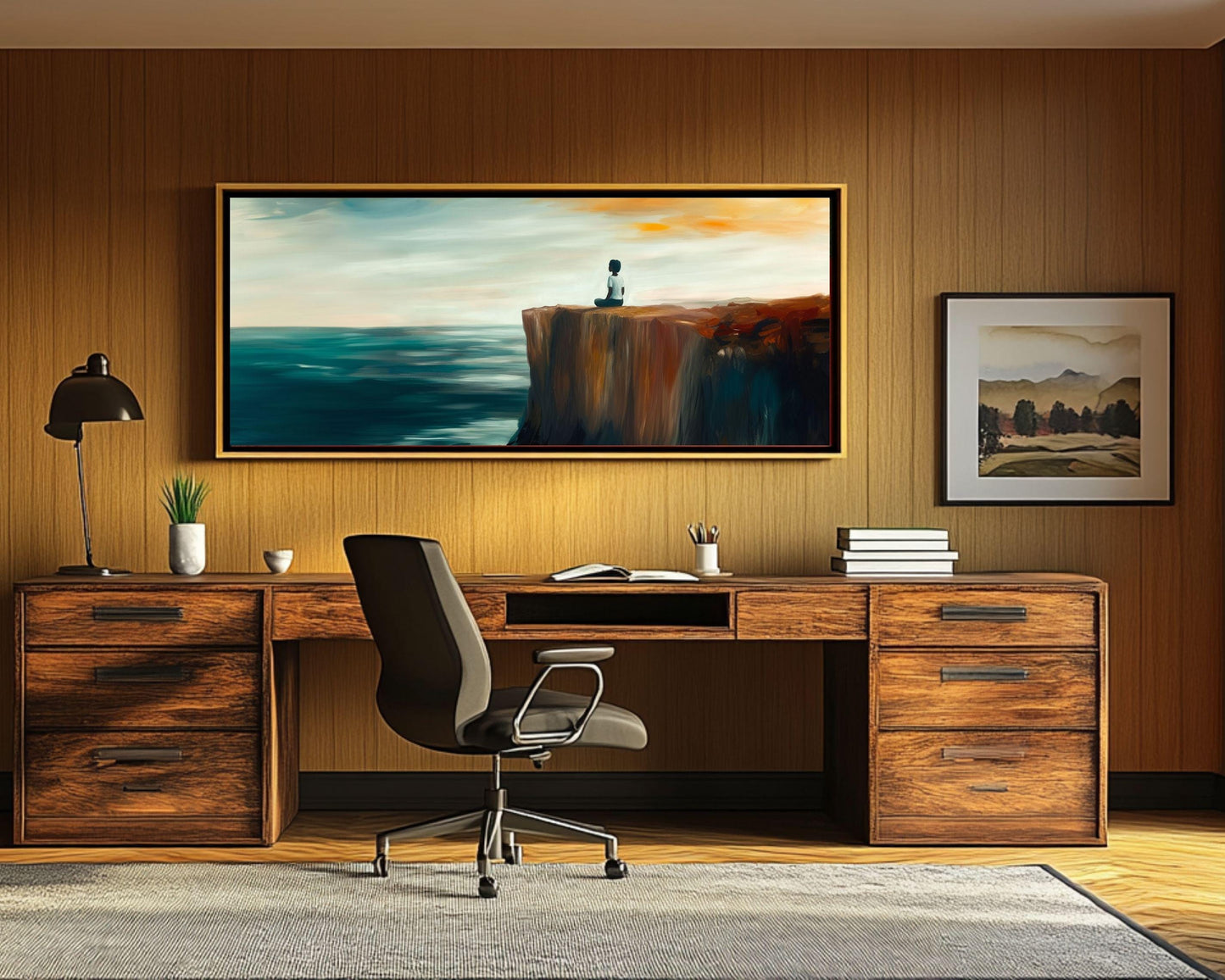 Meditating by Ocean Sunset African American Wall Art Canvas