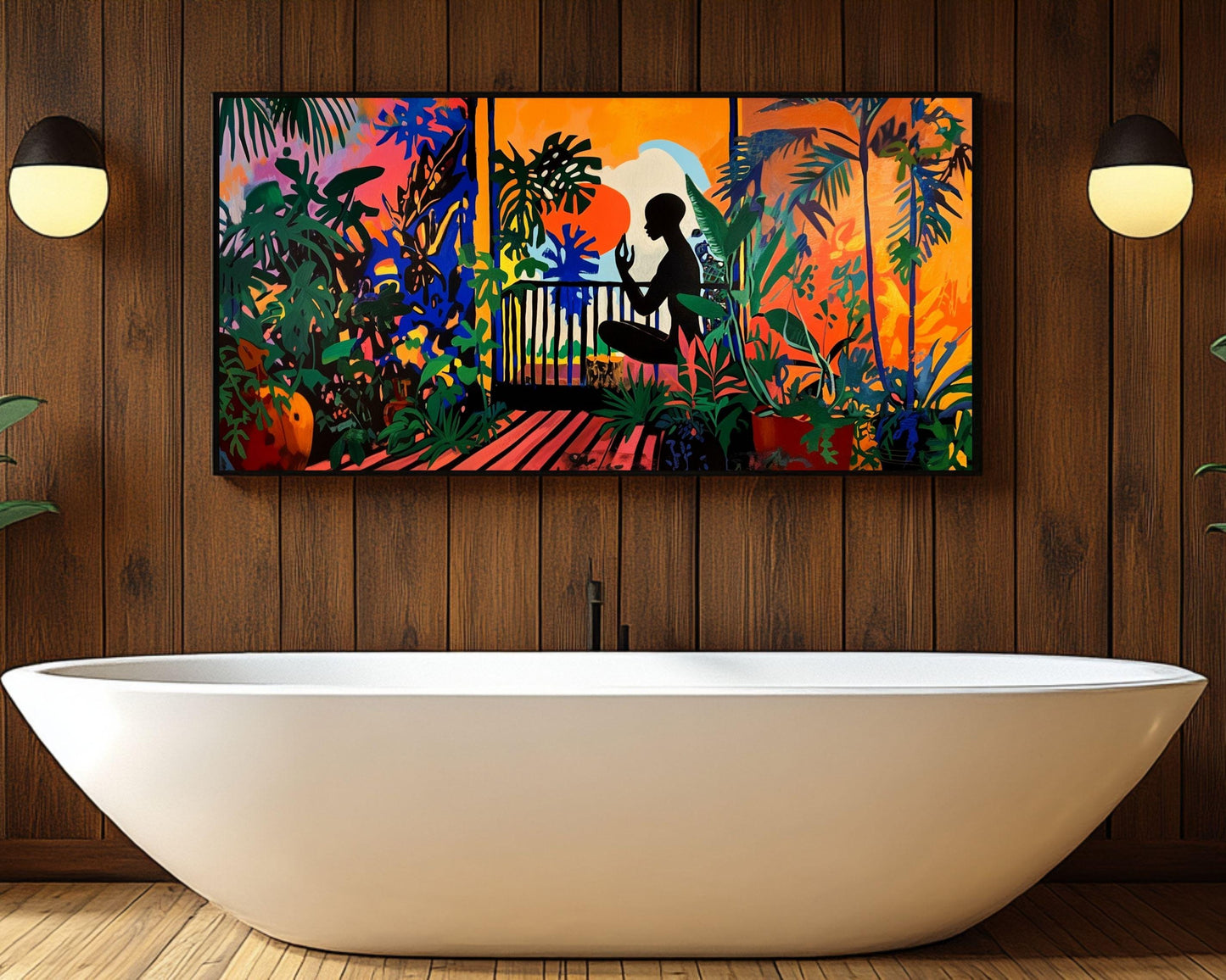 Black Meditation Tropical Scene Black Art