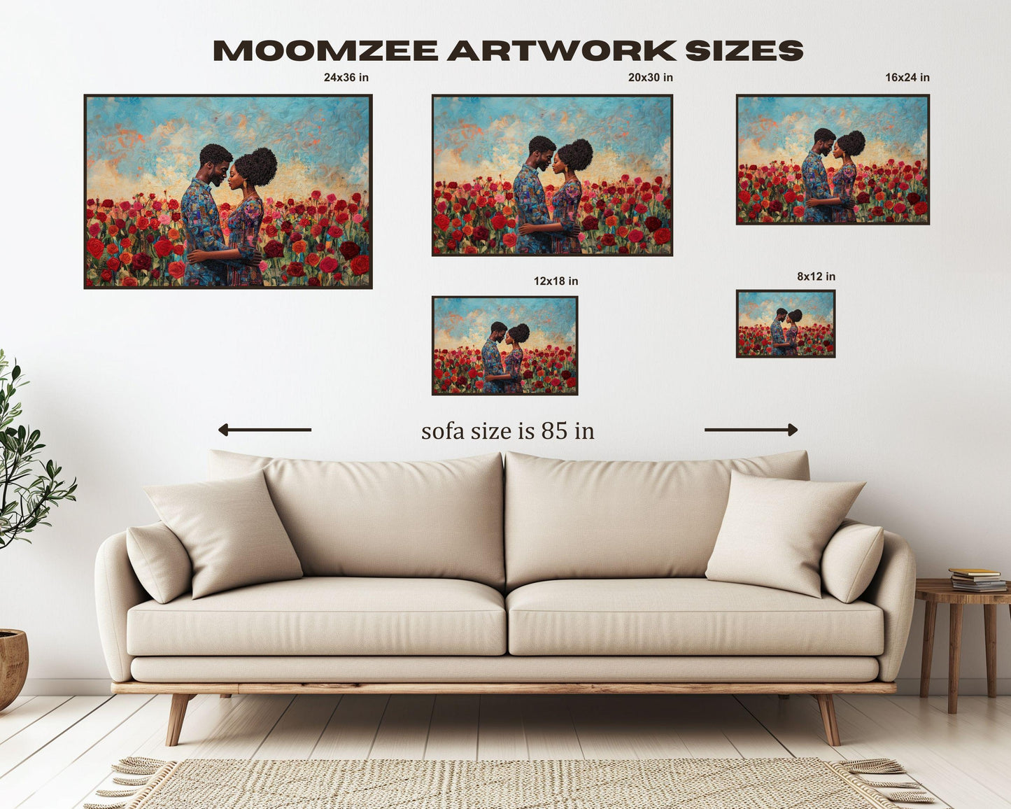 Romantic Rose Garden Love Art – Black Couple Canvas for Home