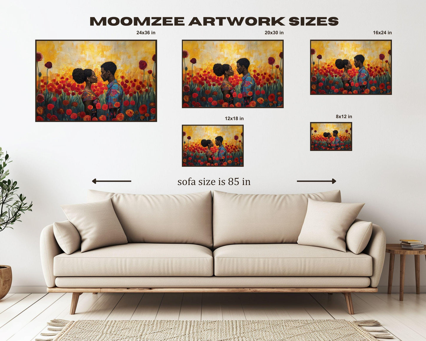 Golden Field Black Love African American Wall Art Canvas