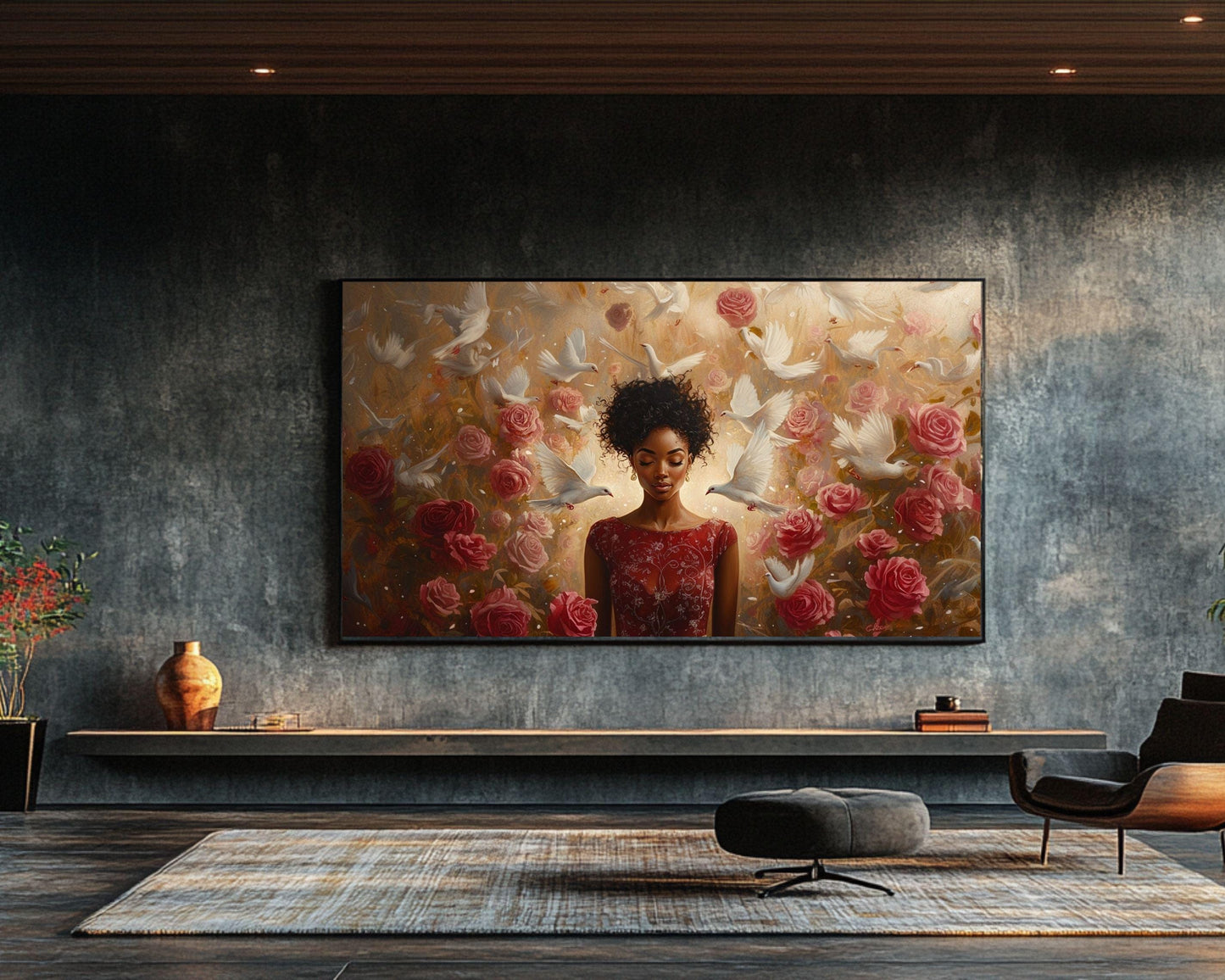 Divine Black Woman with Doves African American Wall Art