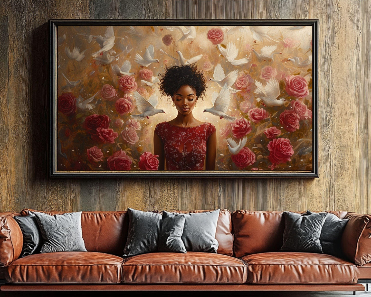 Divine Black Woman with Doves African American Wall Art