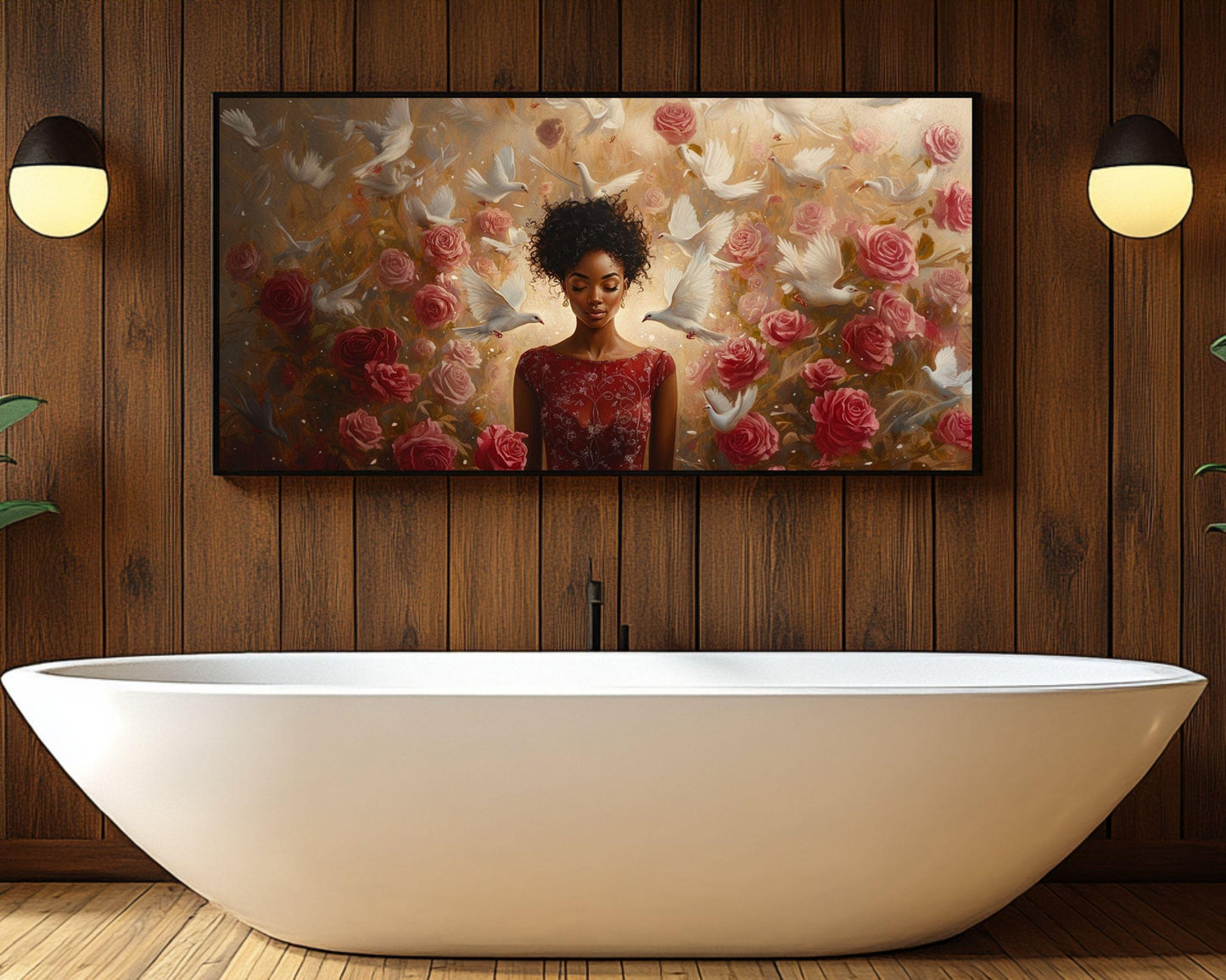 Divine Black Woman with Doves African American Wall Art