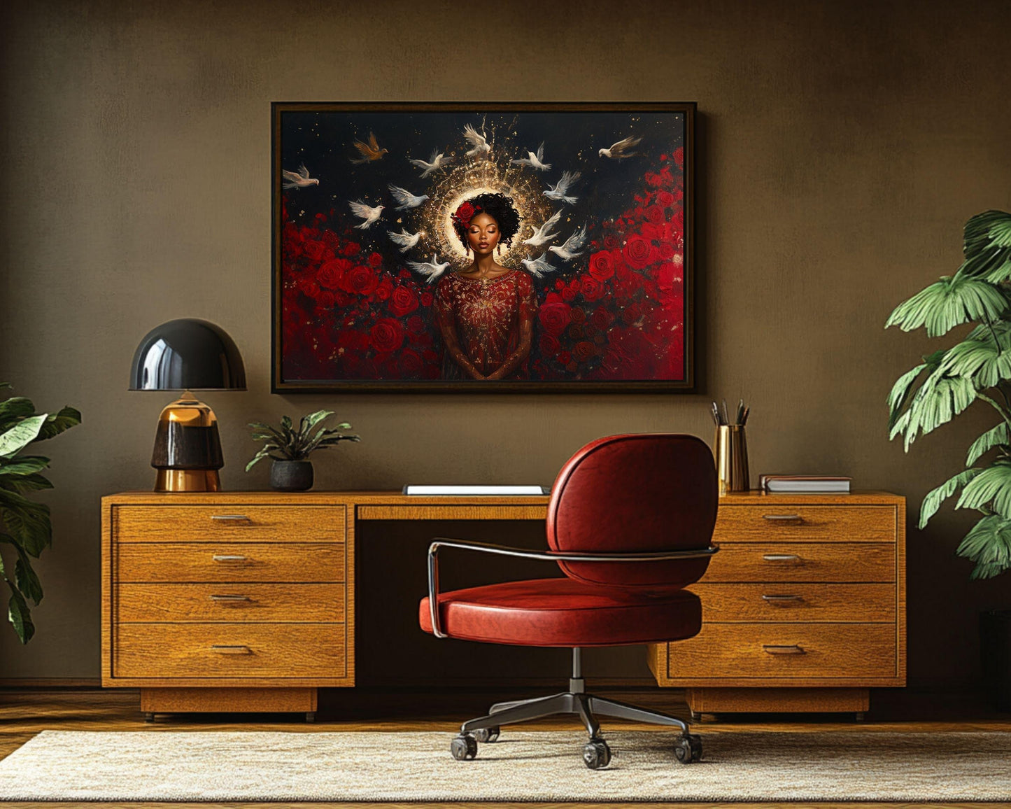 Radiant Black Goddess Celestial Canvas Art