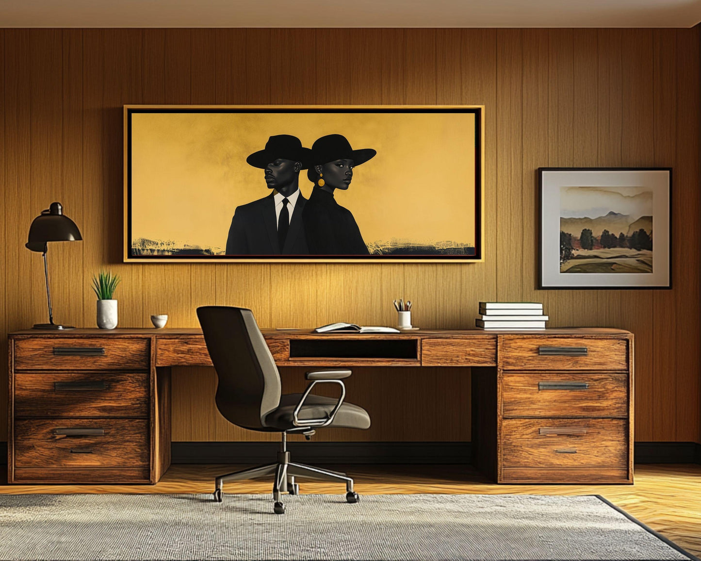 Elegant Black Couple Gold Canvas Art