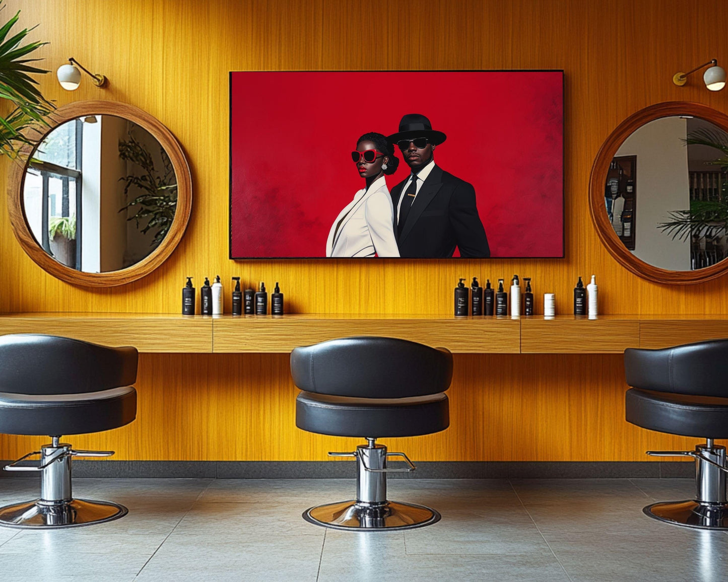 Stylish Black Couple Red African American Wall Art