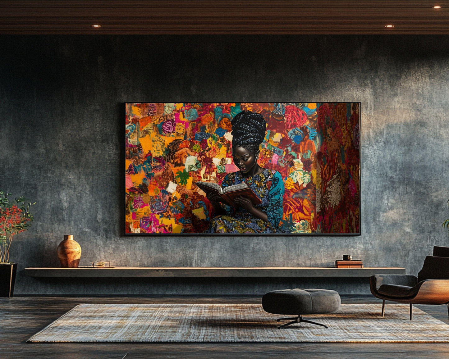 African American Art Woman Reading Canvas