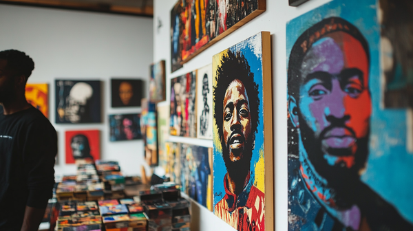 Vibrant African American art in modern living room