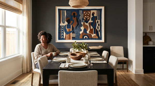Editorial living room for African American Dining Room Wall Art Ideas with warm natural light and sophisticated contemporary styling.