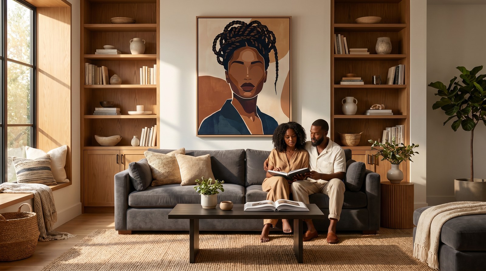 Editorial living room for Best African American Canvas Prints for Home Decor with warm natural light and sophisticated contemporary styling.