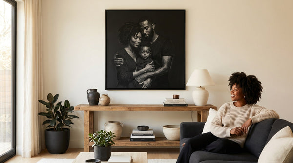 Editorial living room for Best Black Canvas Wall Art for Modern Homes with warm natural light and sophisticated contemporary styling.