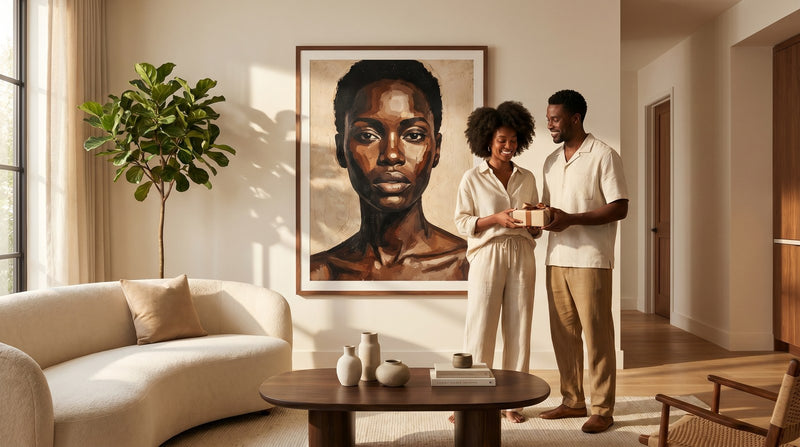 Editorial living room for Black Art Gifts for Housewarmings and New Homes with warm natural light and sophisticated contemporary styling.