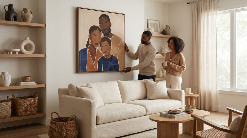 Editorial living room for Black Family Wall Art for Living Rooms with warm natural light and sophisticated contemporary styling.