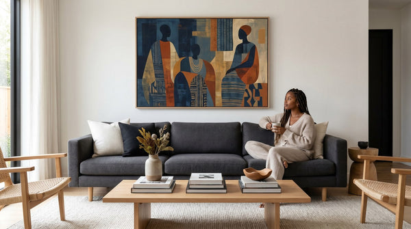 Editorial living room for Black History Wall Art for Home Decor with warm natural light and sophisticated contemporary styling.