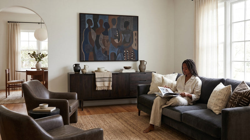 Editorial living room for Black Home Decor Ideas for a Warm, Personal Space with warm natural light and sophisticated contemporary styling.