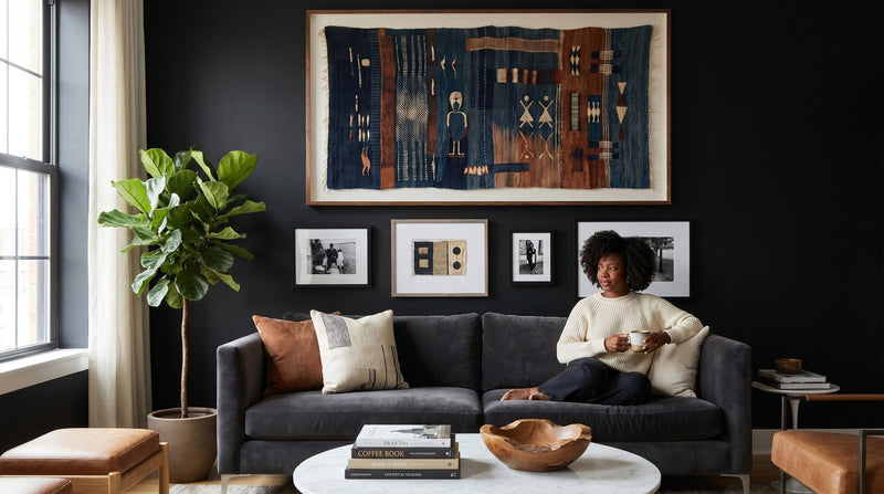 Editorial living room for Black Living Room Wall Art Ideas That Feel Modern, Not Generic with warm natural light and sophisticated.