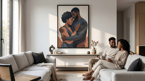Editorial living room for Black Love Art Gifts for Couples with warm natural light and sophisticated contemporary styling.