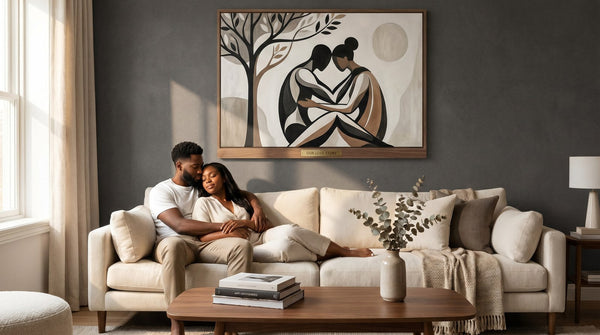 Editorial living room for Black Love Wall Art for Couples with warm natural light and sophisticated contemporary styling.