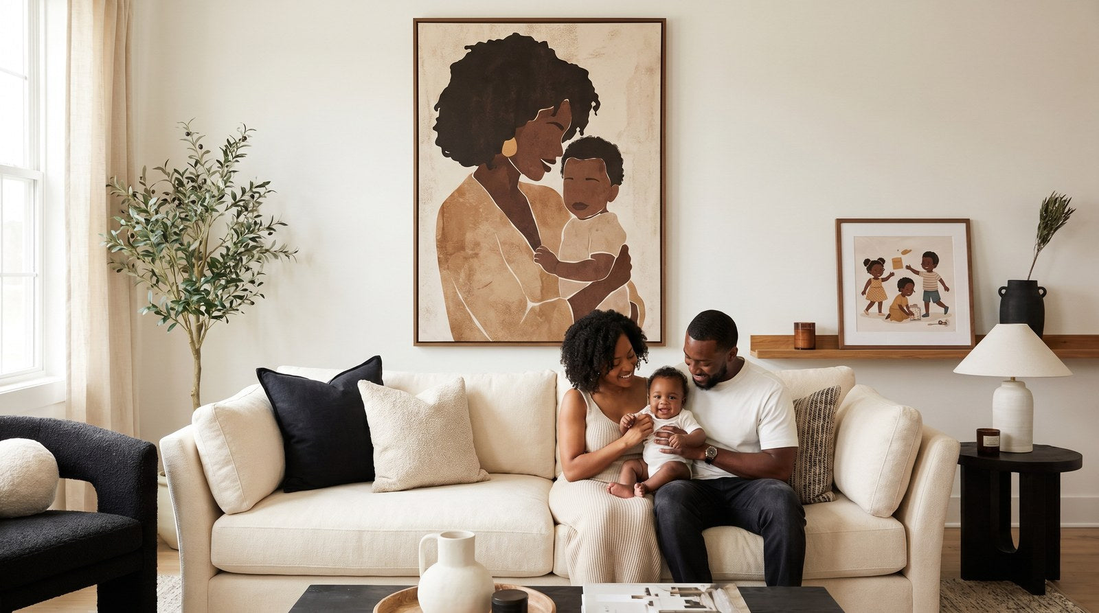 Editorial living room for Black Nursery Wall Art Ideas with warm natural light and sophisticated contemporary styling.