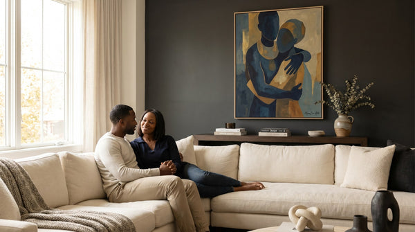 Editorial living room for Black Wedding Gift Ideas for Couples with warm natural light and sophisticated contemporary styling.
