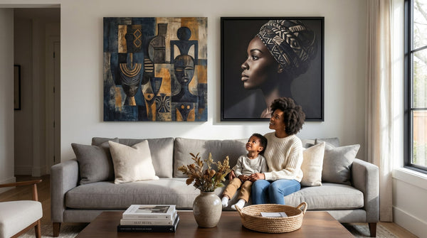 Editorial living room for Canvas Prints vs Framed Canvas with warm natural light and sophisticated contemporary styling.