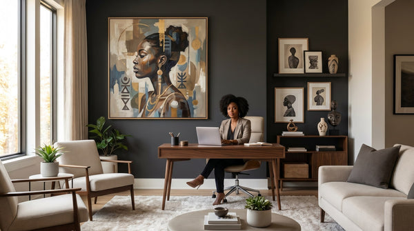 Editorial living room for Home Office Wall Art for Black Professionals with warm natural light and sophisticated contemporary styling.