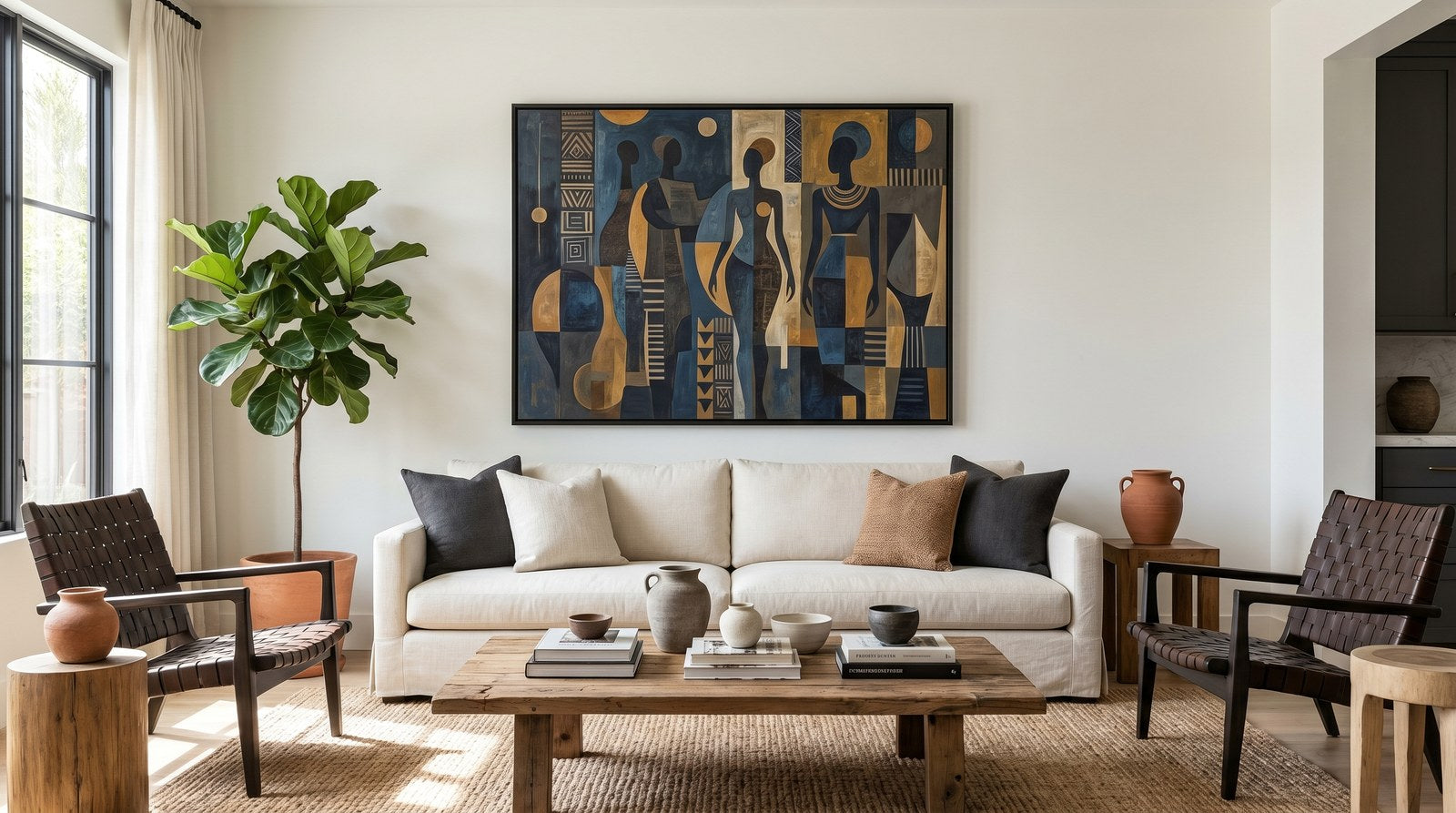 Editorial living room for How to Make a Living Room Feel Finished with warm natural light and sophisticated contemporary styling.
