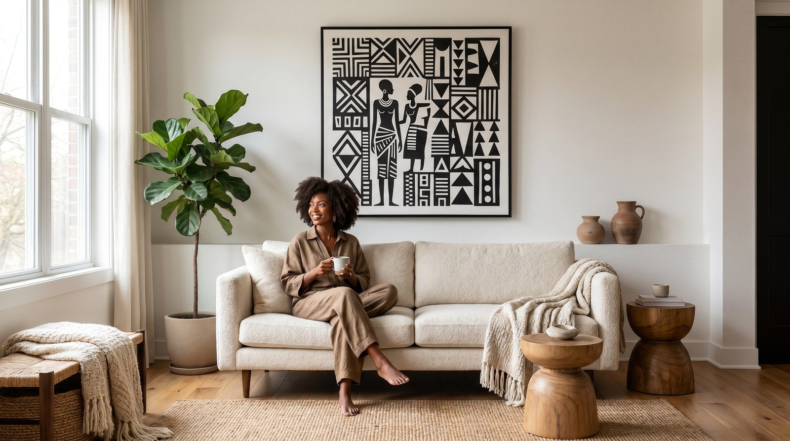 Editorial living room for How to Make an Apartment Feel Like Home with warm natural light and sophisticated contemporary styling.
