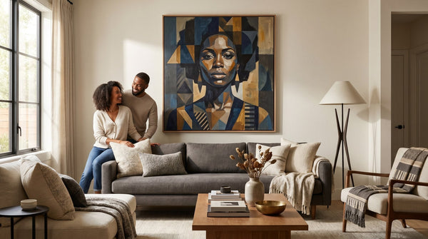 Editorial living room for How to Match Wall Art With Furniture with warm natural light and sophisticated contemporary styling.