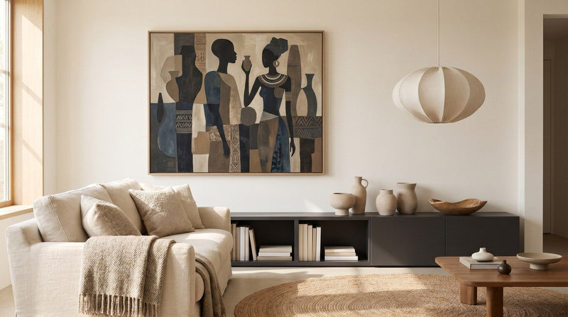 Editorial living room for How to Style Black Art in a Modern Living Room with warm natural light and sophisticated contemporary styling.