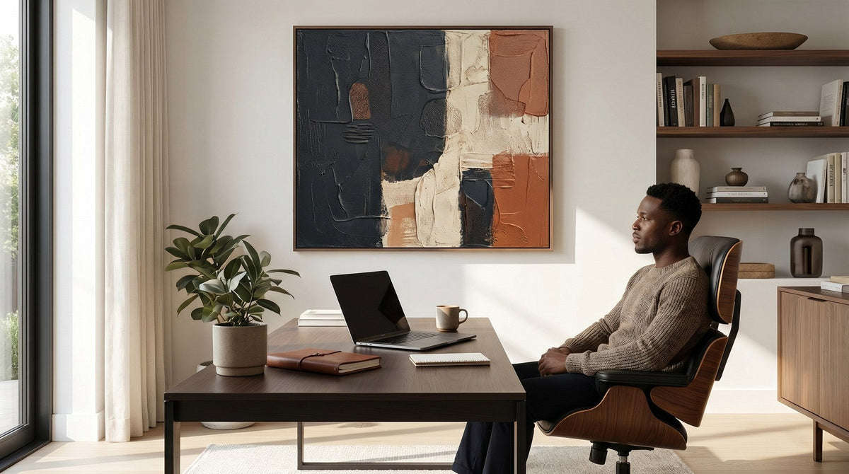 Editorial living room for Inspirational Black Wall Art for Home Offices with warm natural light and sophisticated contemporary styling.