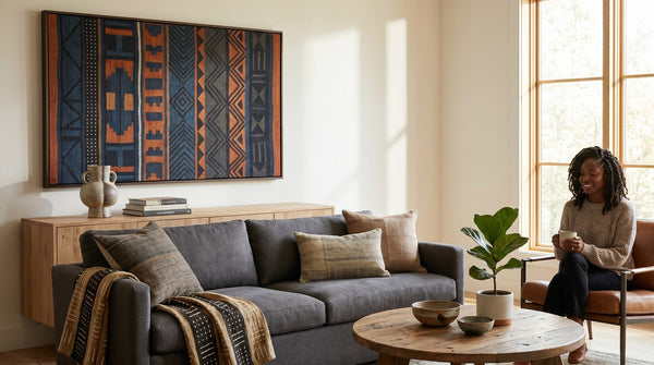 Editorial living room for Modern Afrocentric Decor Ideas for Apartments and Homes with warm natural light and sophisticated contemporary.