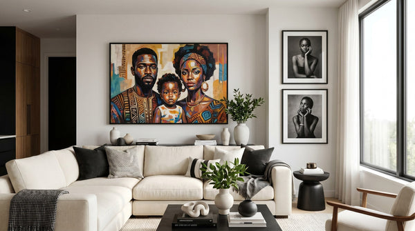 Editorial living room for Vertical vs Horizontal Wall Art with warm natural light and sophisticated contemporary styling.