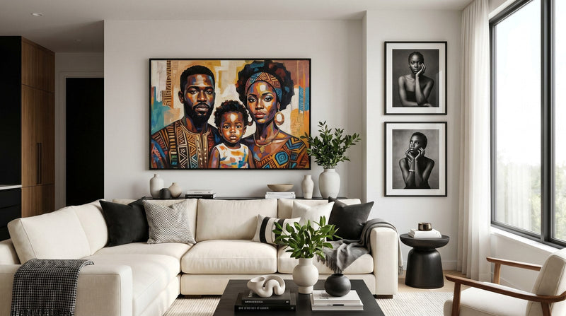 Editorial living room for Vertical vs Horizontal Wall Art with warm natural light and sophisticated contemporary styling.
