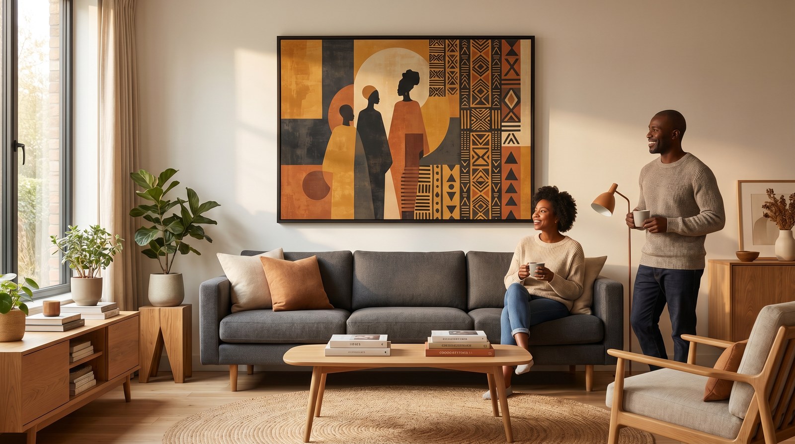 Editorial living room for What Size Wall Art Goes Above a Couch? with warm natural light and sophisticated contemporary styling.