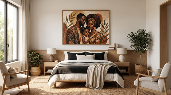 Editorial living room for What Size Wall Art Should Go Above a Queen Bed? with warm natural light and sophisticated contemporary styling.