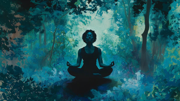 Nature-inspired African American wall art with peaceful Black woman