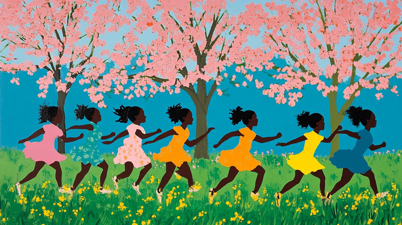 Black children wall art with joyful playful scene