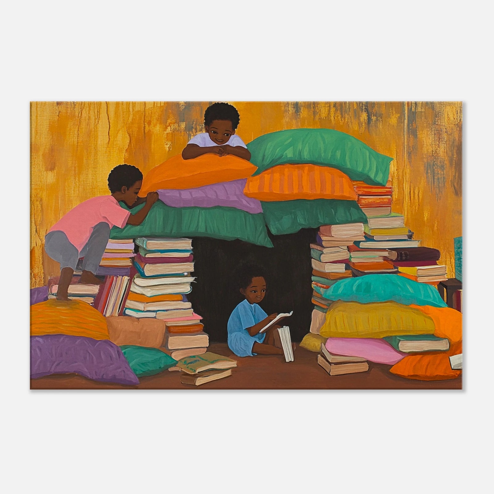 Book Fort Black Children Black children wall art canvas print by MoomZee Artwork