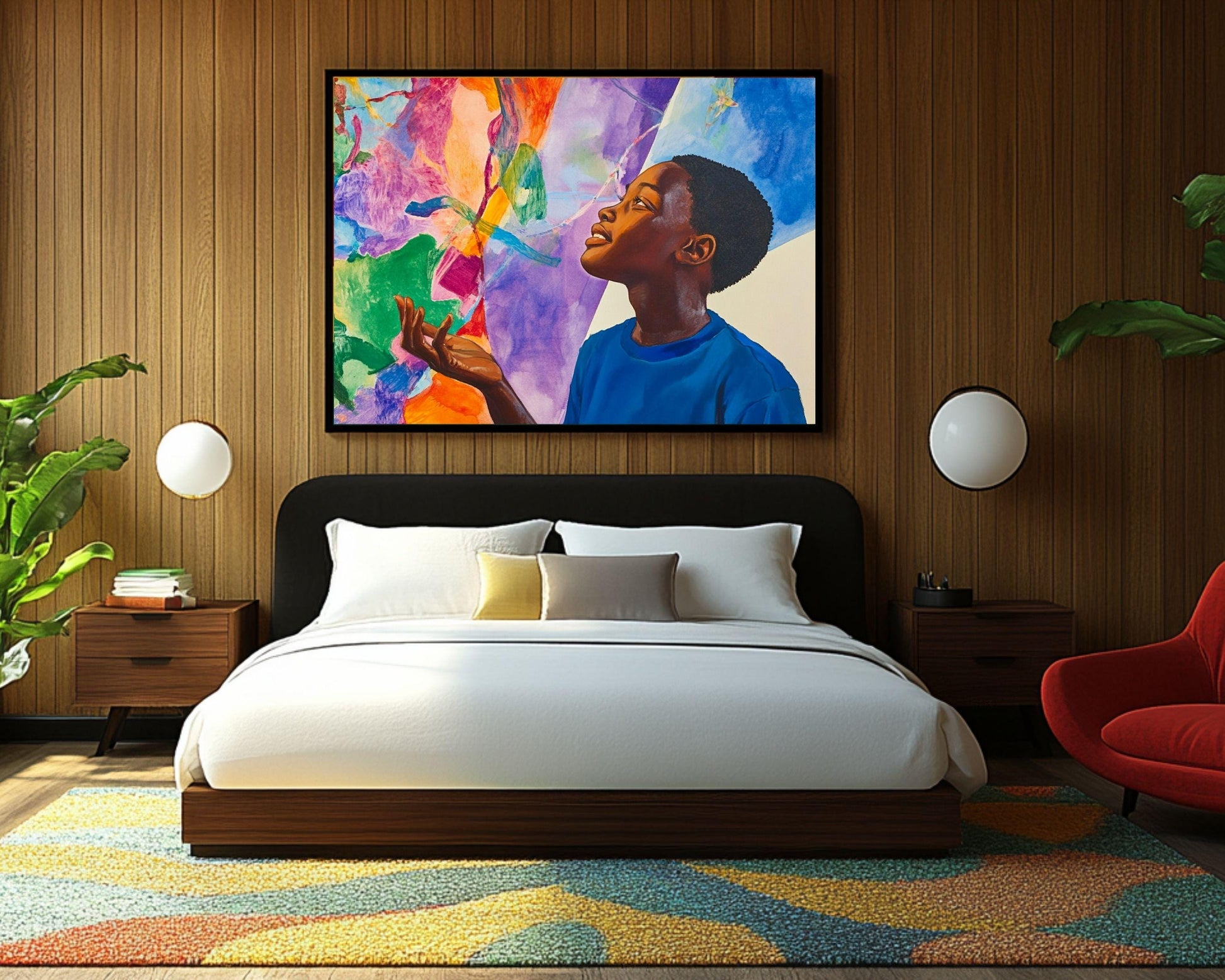 Abstract Afrocentric Canvas Print | Kids Room & Creative Studio Decor | Inspiring Portrait of a Curious Black Boy Art - MoomZee Artwork -