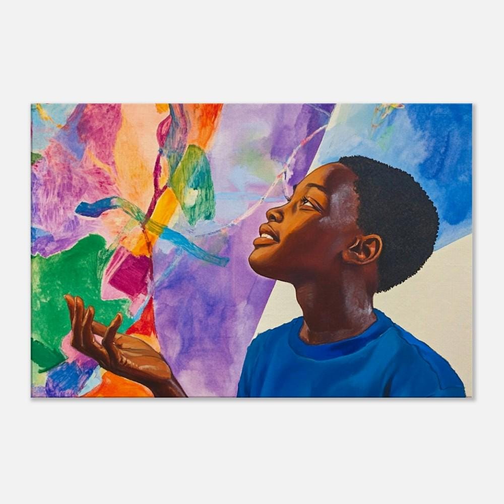 Abstract Afrocentric Canvas Print | Kids Room & Creative Studio Decor | Inspiring Portrait of a Curious Black Boy Art - MoomZee Artwork -