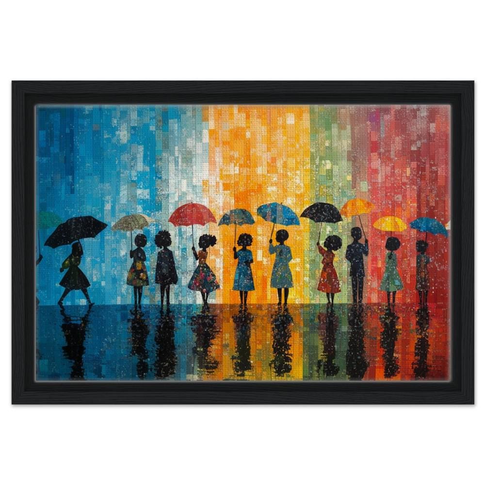 Abstract Art Canvas Print - Black Women with Umbrellas - Living Room & Office Decor - MoomZee Artwork -